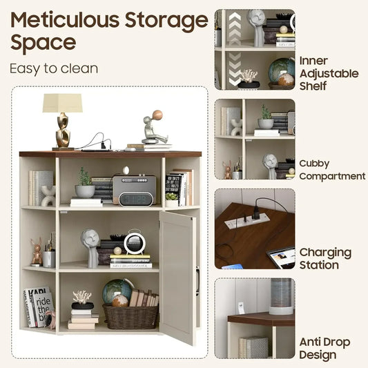 Corner Storage Shelf with USB Ports and Outlets